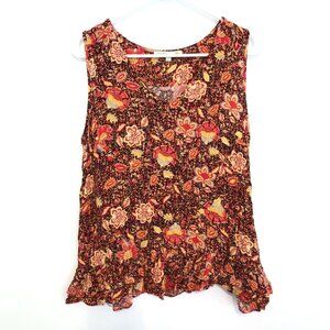 C&C CALIFORNIA Red Mustard Navy Floral Geo V-Neck Ruffle Sleeveless Tank Blouse